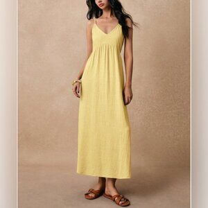 LAST ONE 🔥 Minimalist Yellow Viscose Linen Blend Maxi Dress